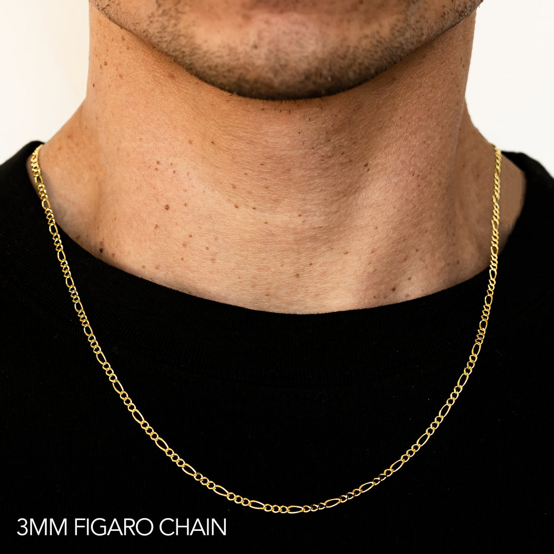 10K 3MM YELLOW GOLD SOLID FIGARO 16" CHAIN NECKLACE